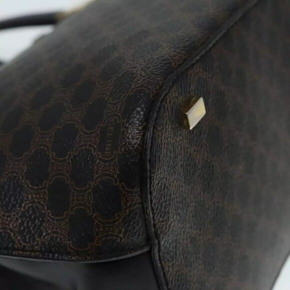 CELINE Macadam Canvas Hand Bag PVC Leather Black Gold Auth 91011 - Picture 4 of 16